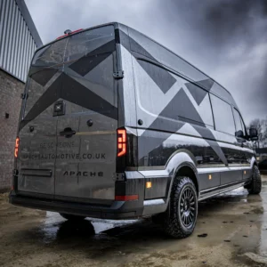 Rear Exterior of an Apache MAN TGE in Indium Grey with Apache livery